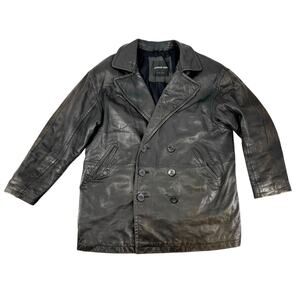 Vintage 90's Andrew Marc Mens Leather Pea Coat XL Black Matrix